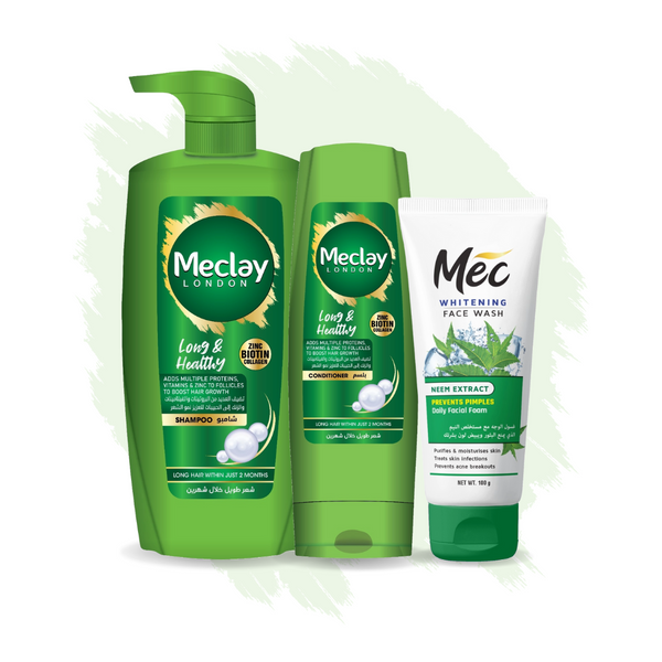 Meclay London (FREE DELIVERY) Meclay London Long & Healthy Shampoo 660ml With Conditioner 180ml + Mec Neem Extract Face Wash