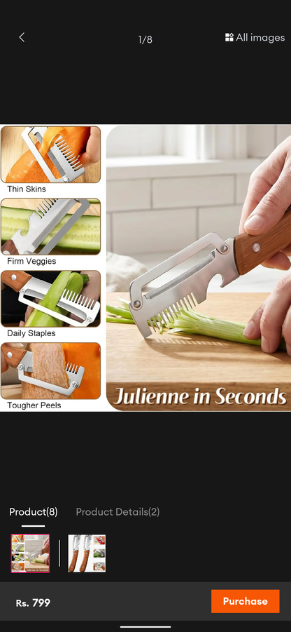 3-in-1 Stainless Steel Vegetable Peeler with Wooden Handle – Julienne Cutter & Bottle Opener