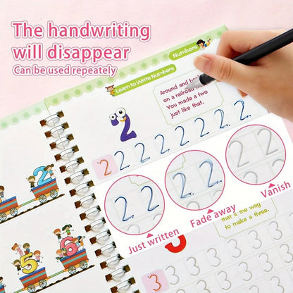 4 in 1 Sank Magic Book | Reusable Magic Practice Copy Book | 4 books + 1 Pen + 10 Refills +1 Grip