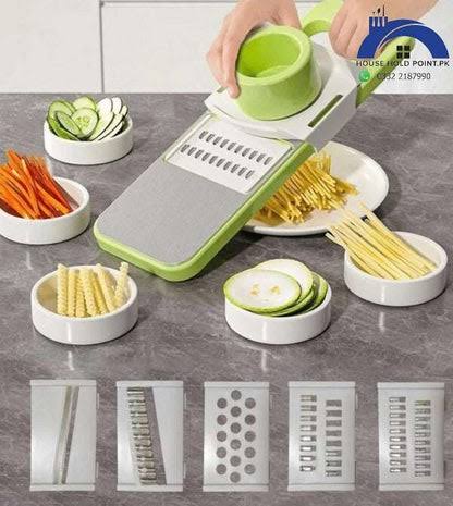 SP Dealz 5-in-1 Vegetable Cutter & Slicer - Stainless Steel Manual Food Chopper for Onion, Potato, Fruit & Salad Preparation